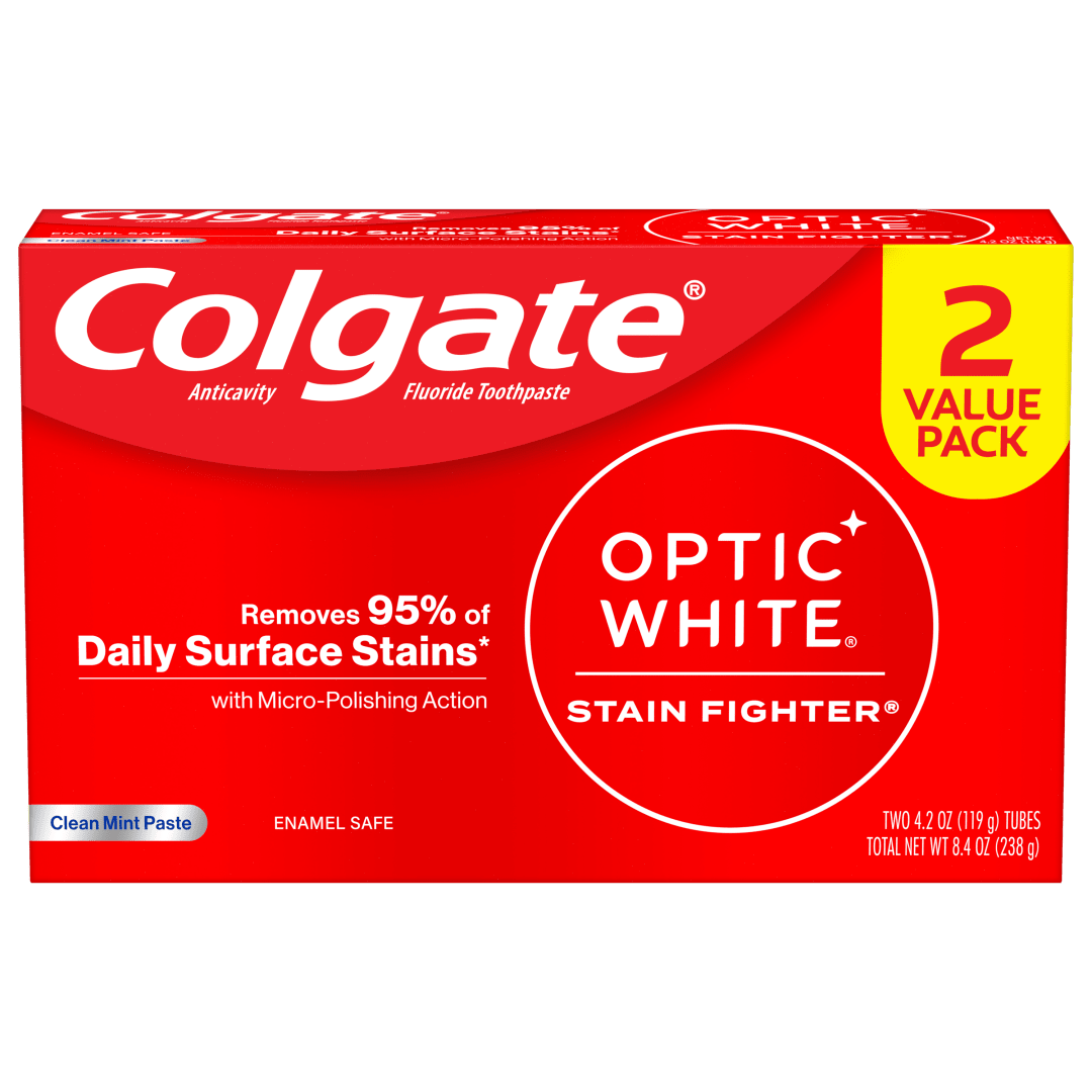 Colgate Optic White Stain Fighter Teeth Whitening Toothpaste Pack, Clean Mint Paste