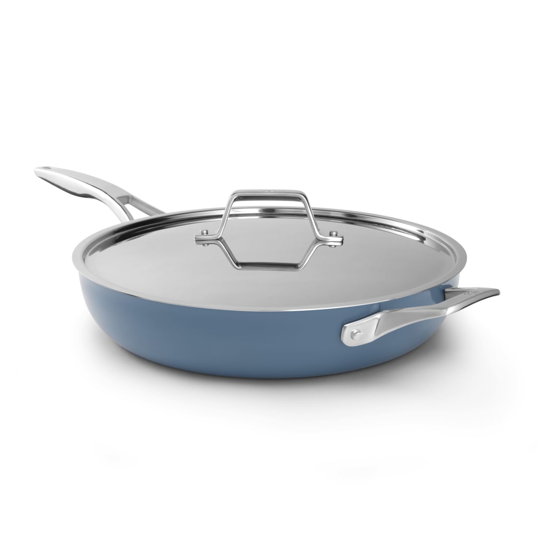 Calphalon Premier Ceramic Nonstick 12 inch Frying Pan with Lid, Durable Ceramic Pan for Searing, Sauteing, Long Lasting PFAS-Free Cookware, Dishwasher Safe, Macaron