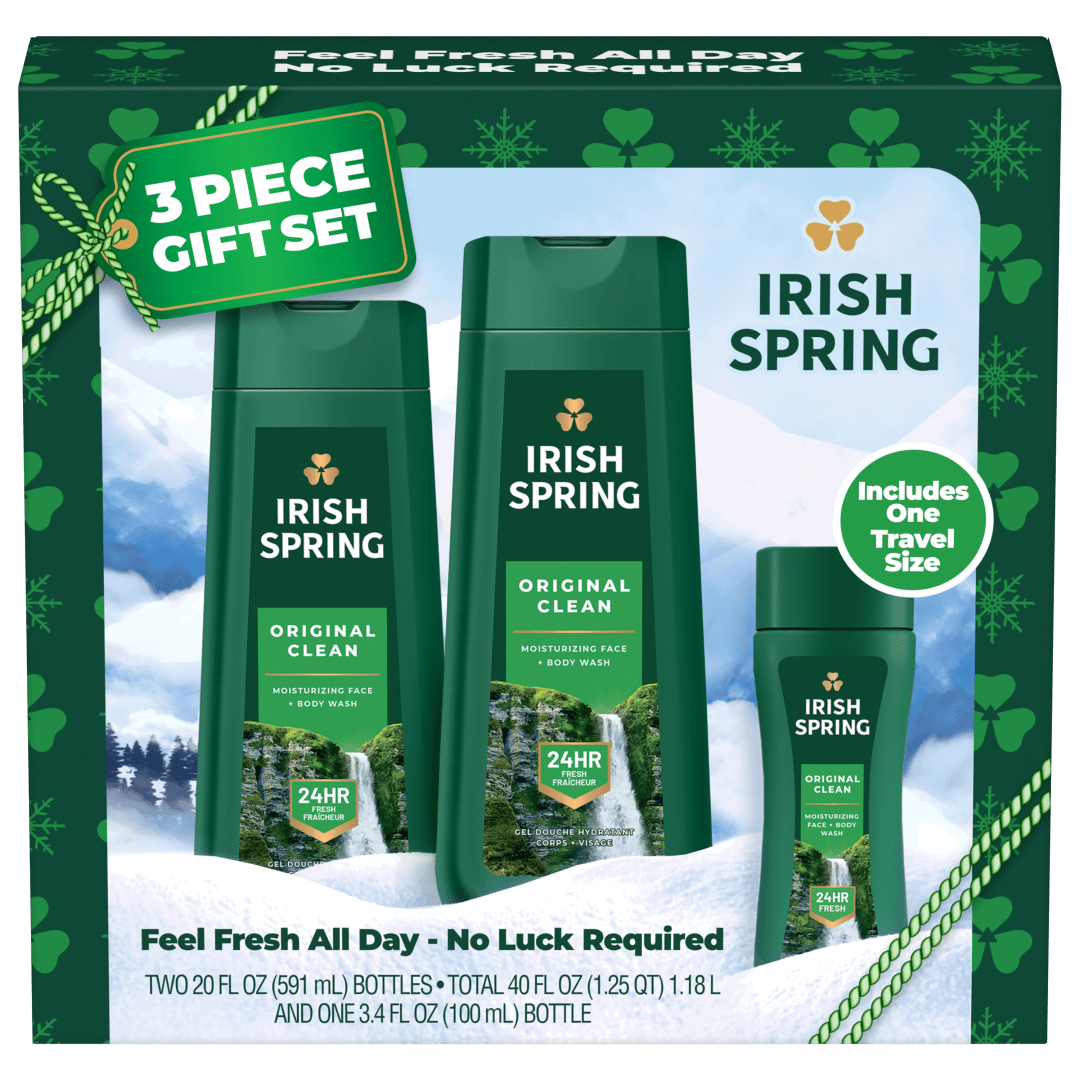 Irish Spring Body Wash Winter Holiday Pack, Original Scent, 3 Piece Gift Set