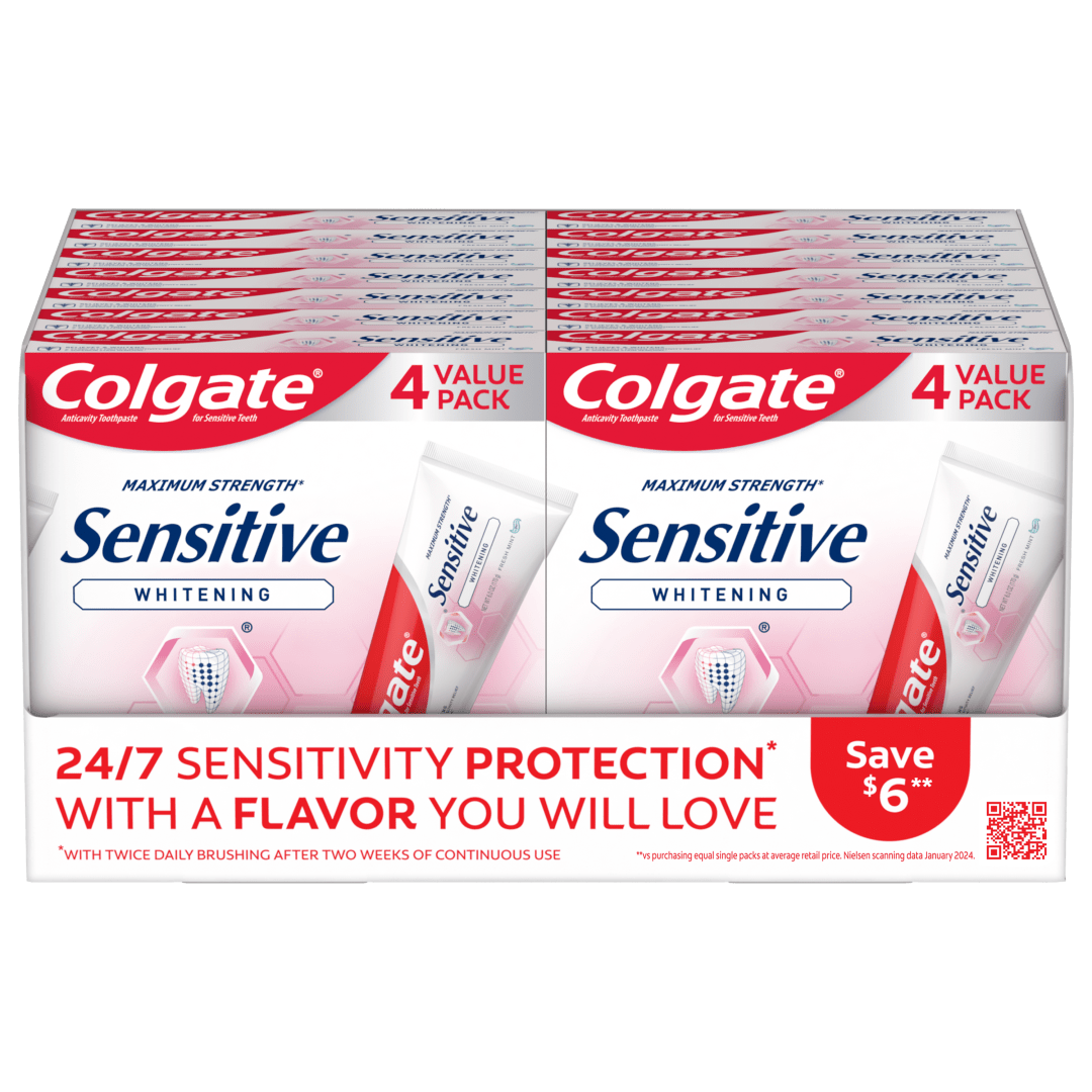Colgate Sensitive Whitening Toothpaste Gel for Sensitive Teeth, Spearmint, 4 Pack, 6 oz