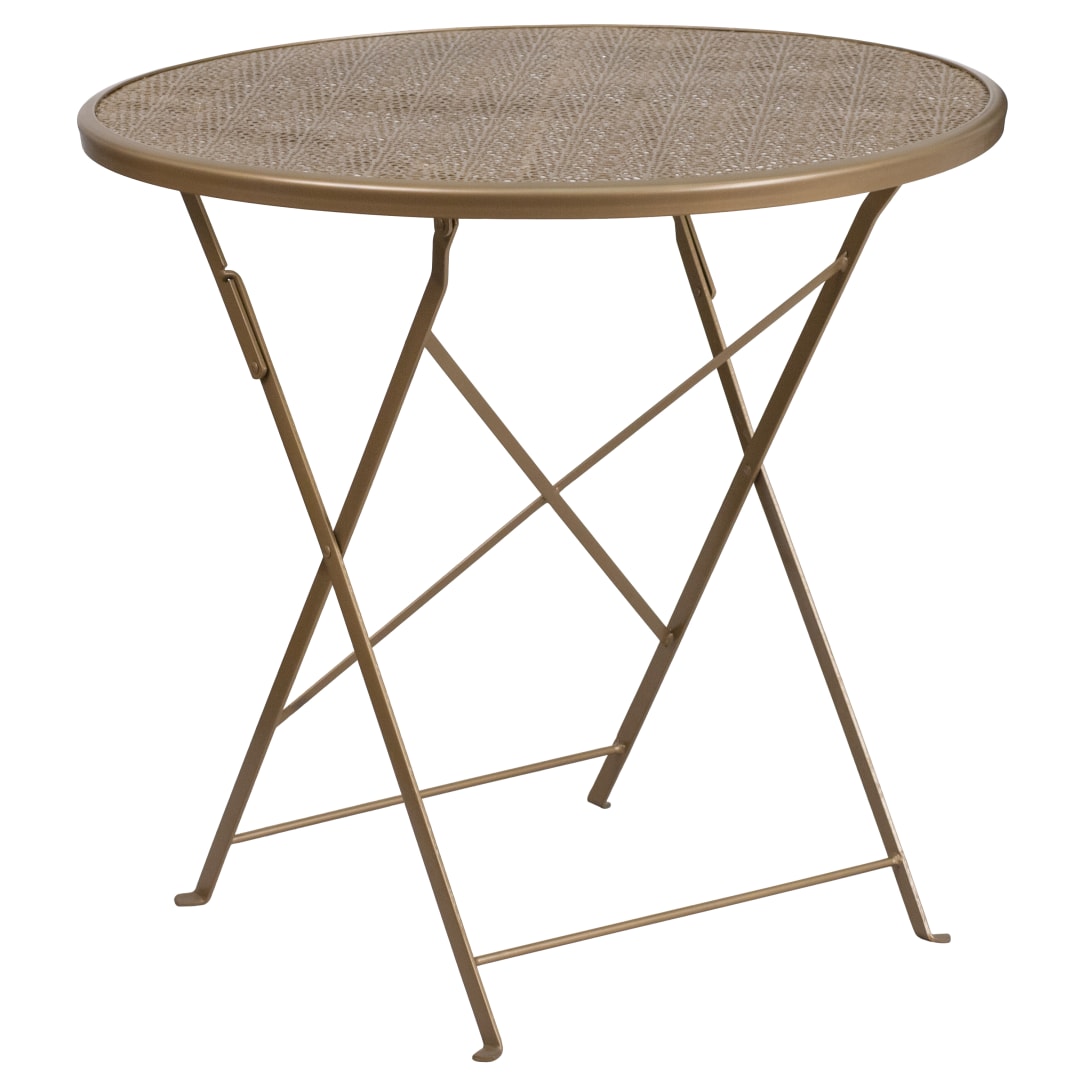 Oia Commercial Grade 30" Round Gold Indoor-Outdoor Steel Folding Patio Table
