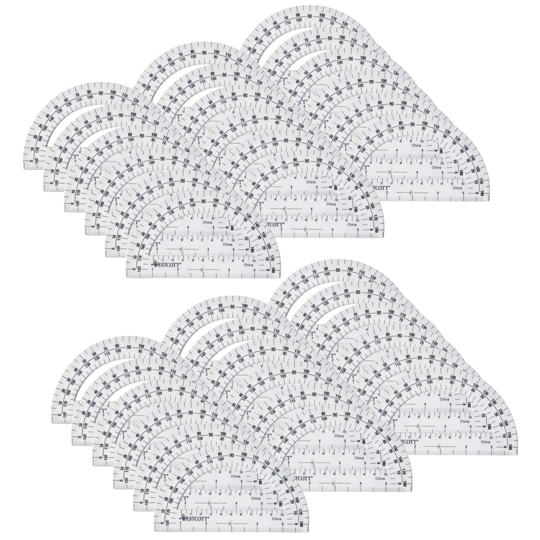 Westcott® Protractor 6", 180 degree, Clear, Pack of 36