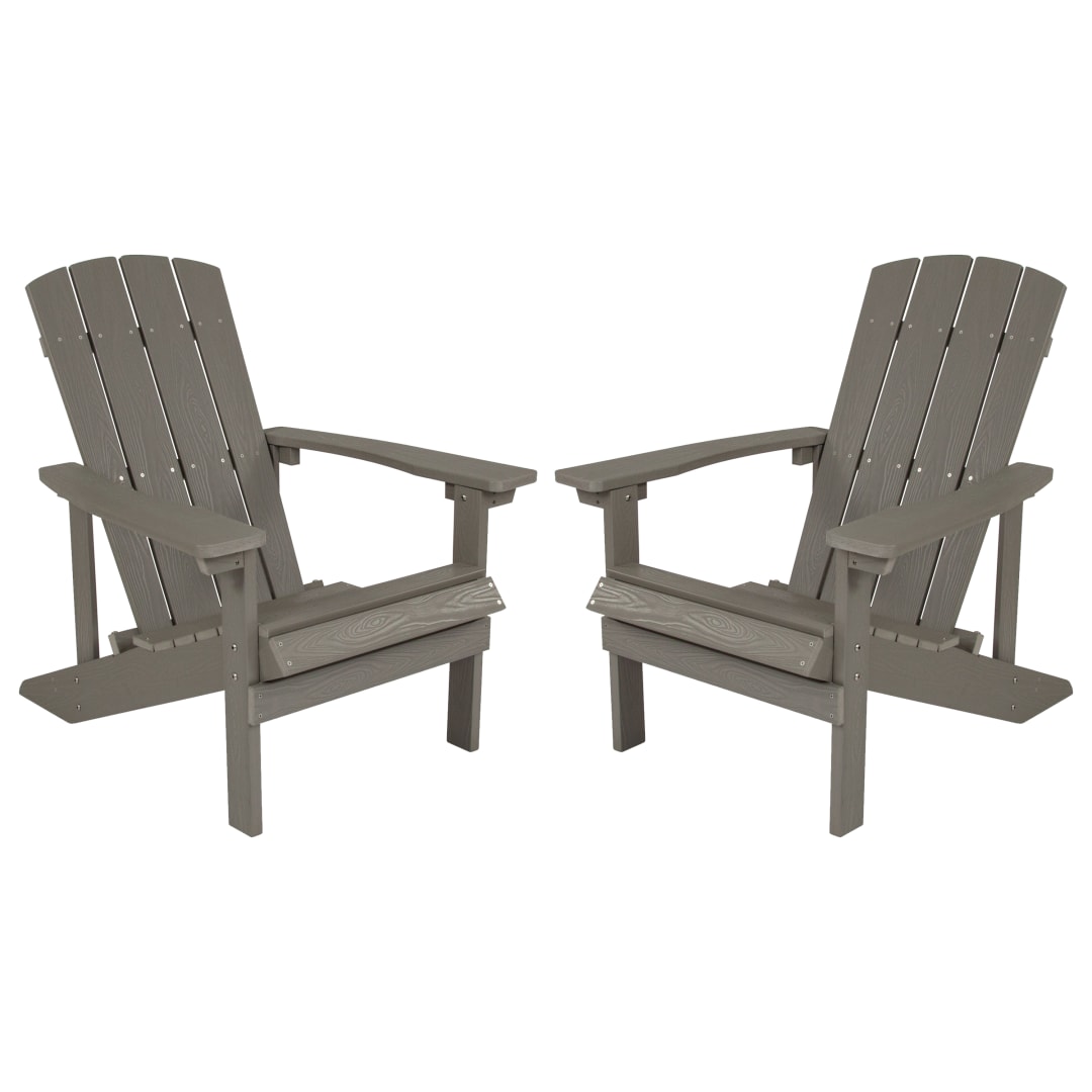 Set of 2 Charlestown All-Weather Poly Resin Wood Adirondack Chairs in Gray