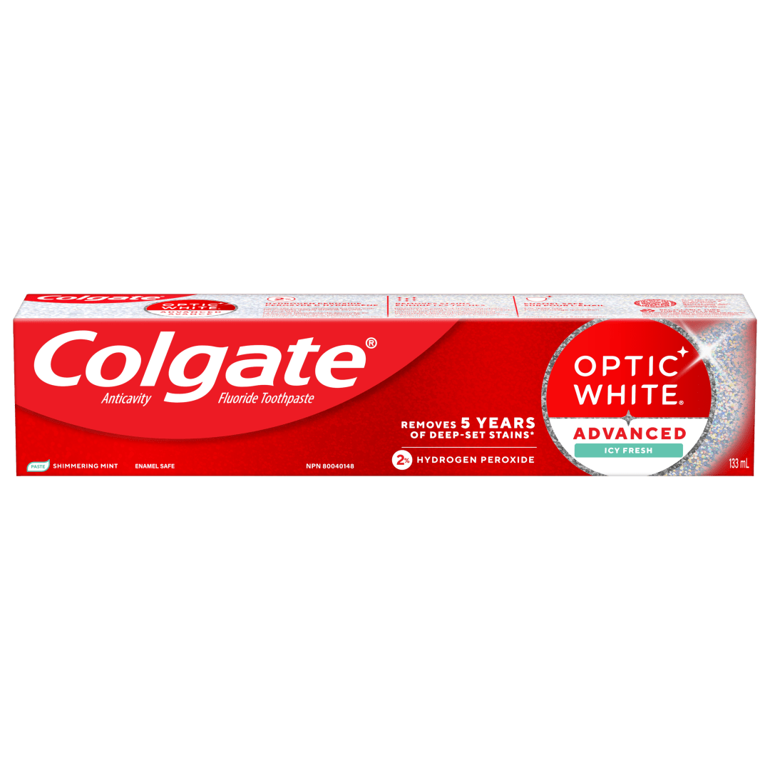 Colgate Optic White Advanced Icy Fresh Toothpaste with 2% Hydrogen Peroxide, 24 Pack, 133 mL