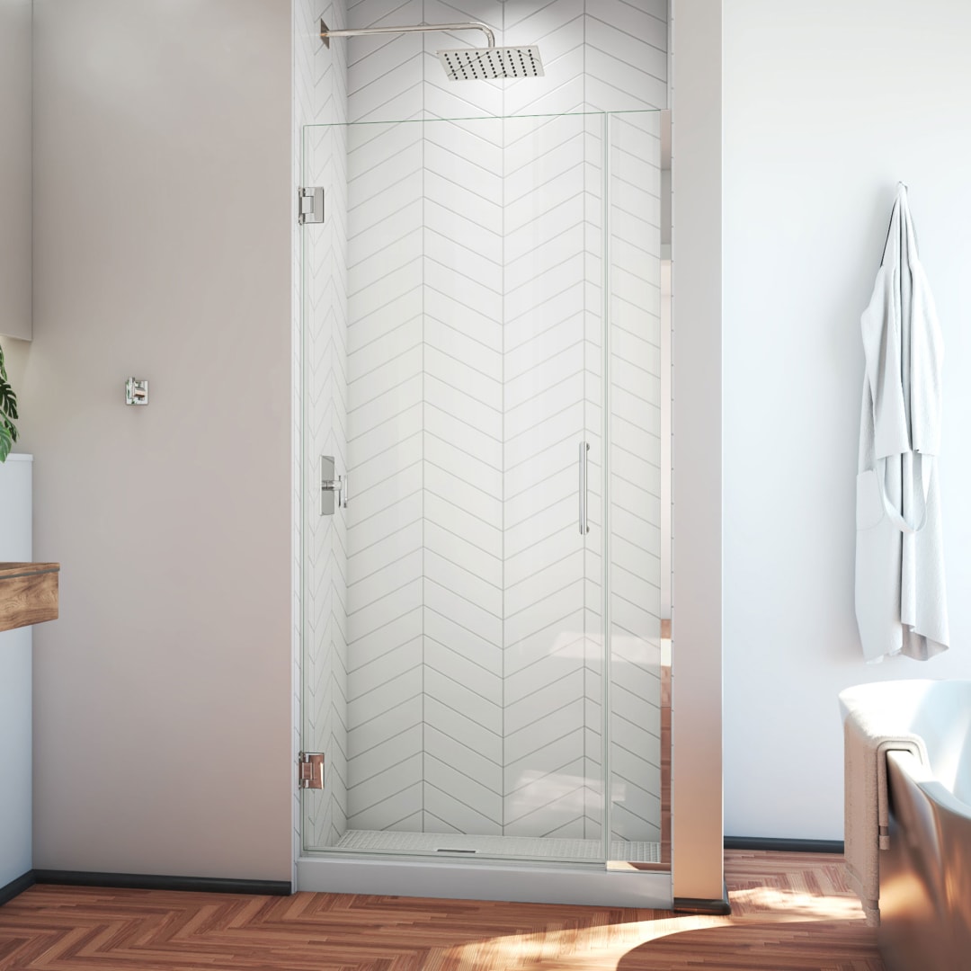 DreamLine Unidoor Plus 32 1/2 - 33 inch W x 72 inch H Frameless Hinged Shower Door in Chrome