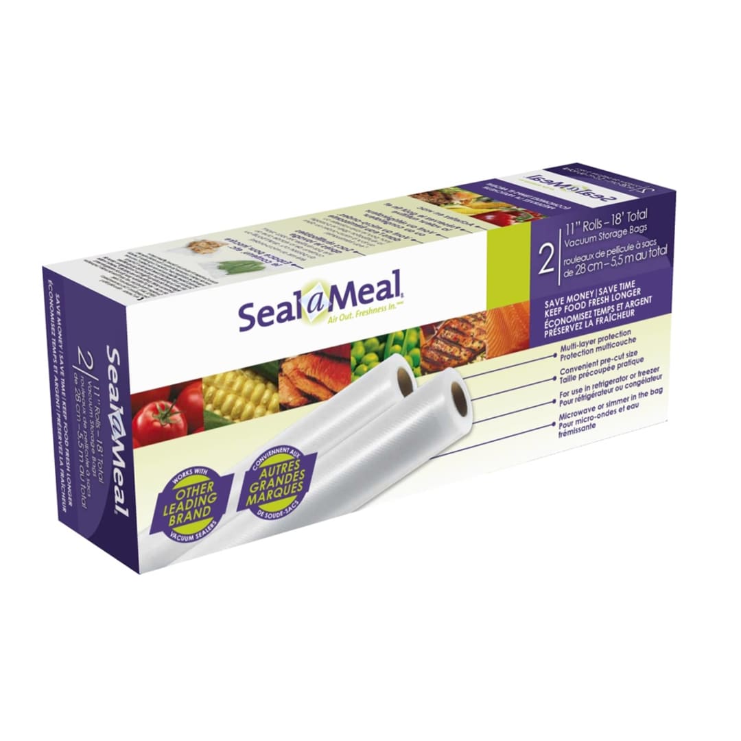 Seal-a-Meal Vacuum Sealer Bags, Rolls for Airtight Food Storage and Sous Vide, 11" x 9', 2 Pack