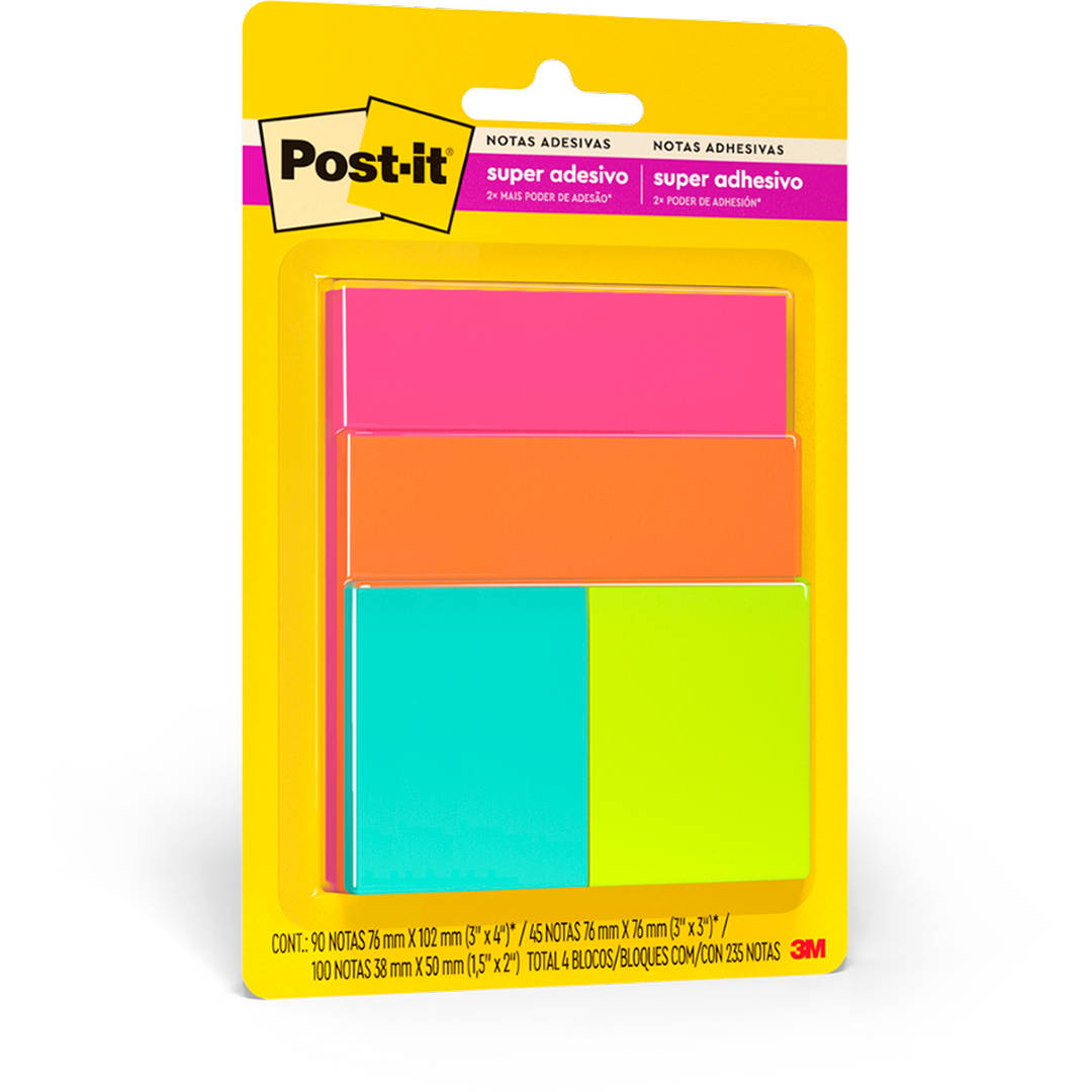 Blocos de Notas Adesivas Post-it®, Cascata, 3 Blocos, 45 Folhas/ 1 Bloco