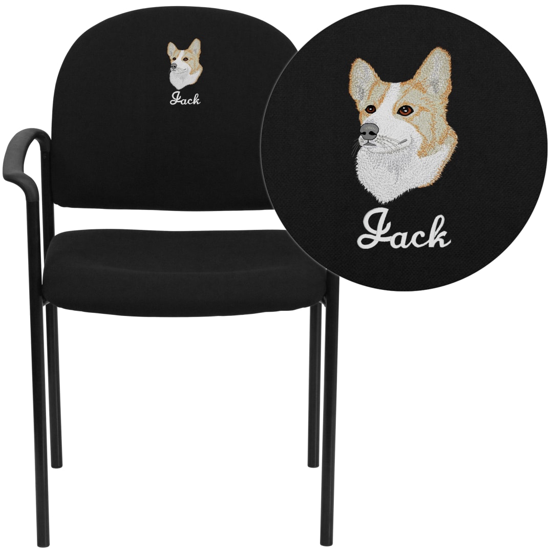 Tiffany Embroidered Comfort Black Fabric Stackable Steel Side Reception Chair with Arms