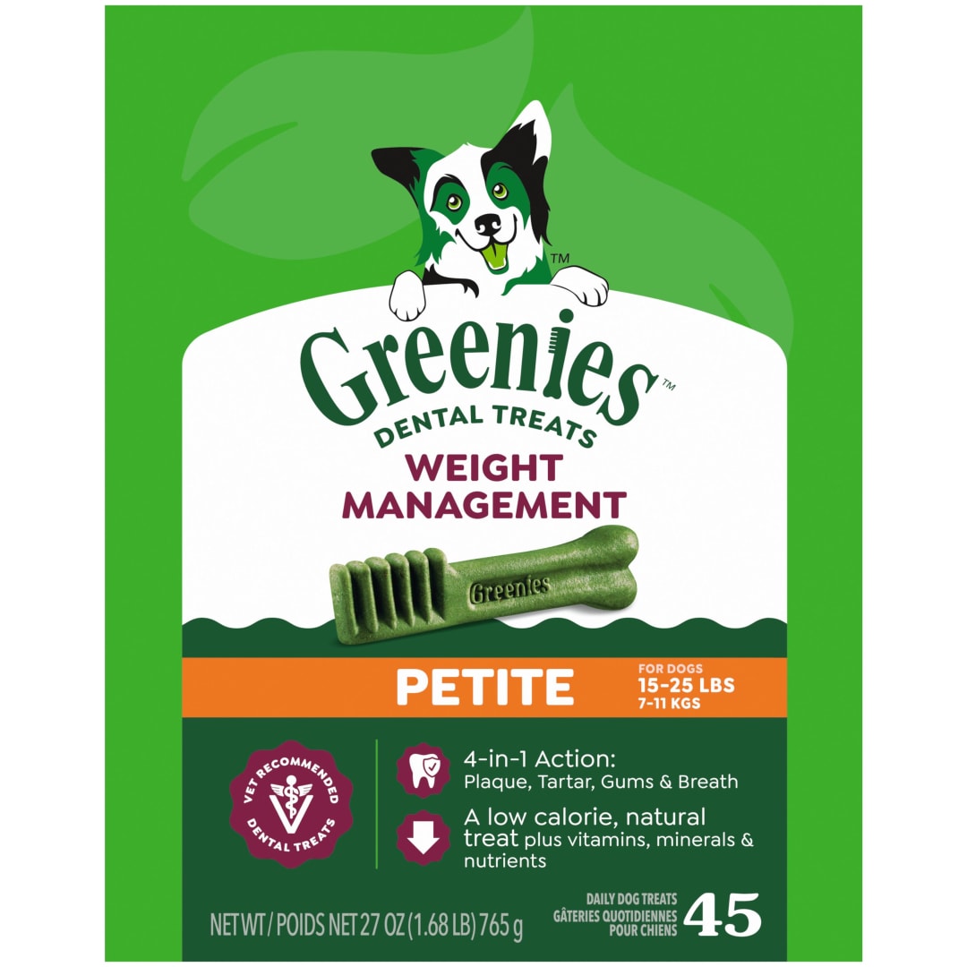 GREENIES Weight Management Petite Natural Dog Dental Care Chews Weight Control Dog Treats, 27 oz. Pack (45 Treats)