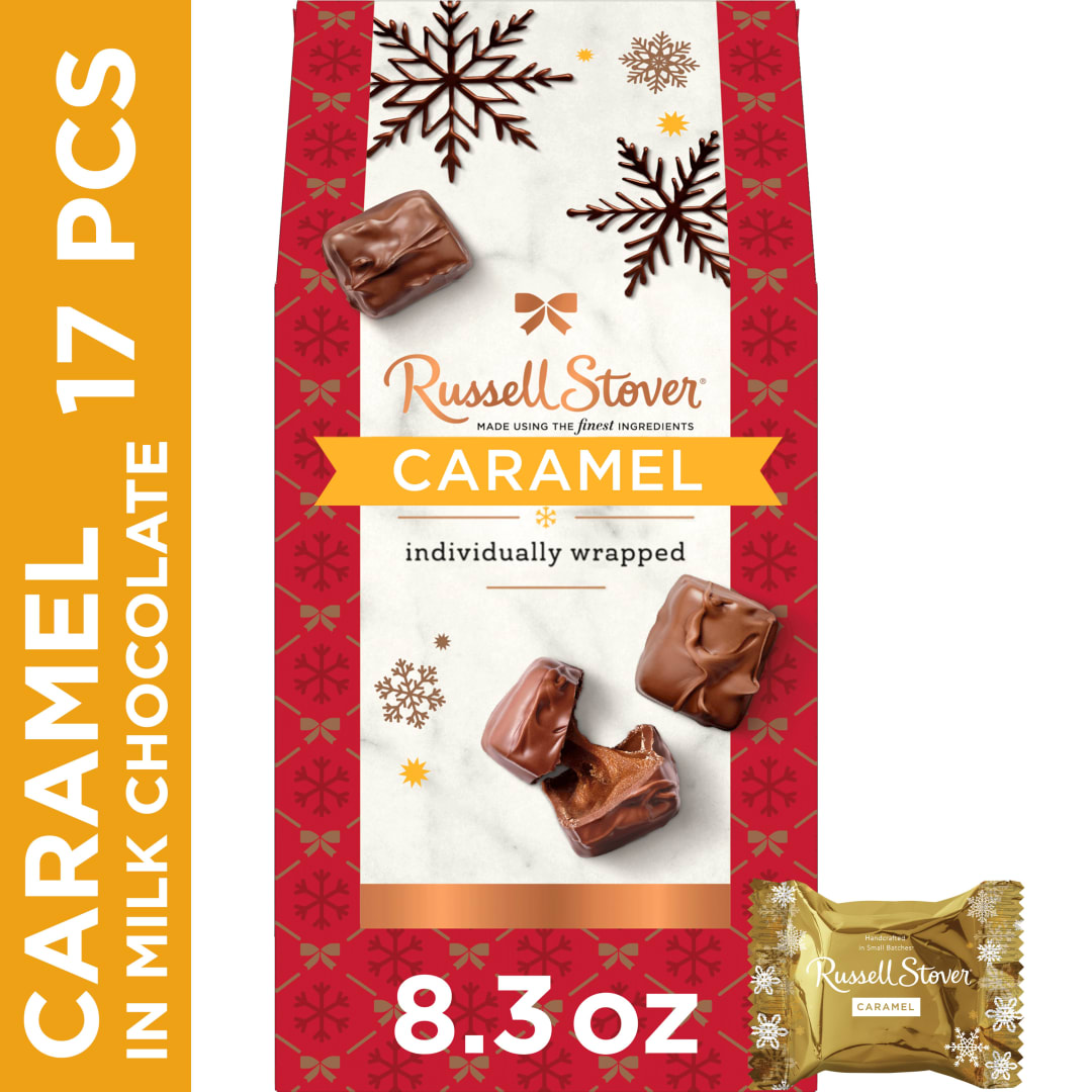 RUSSELL STOVER Christmas Caramels in Milk Chocolate Gift Box, 8.3 oz.