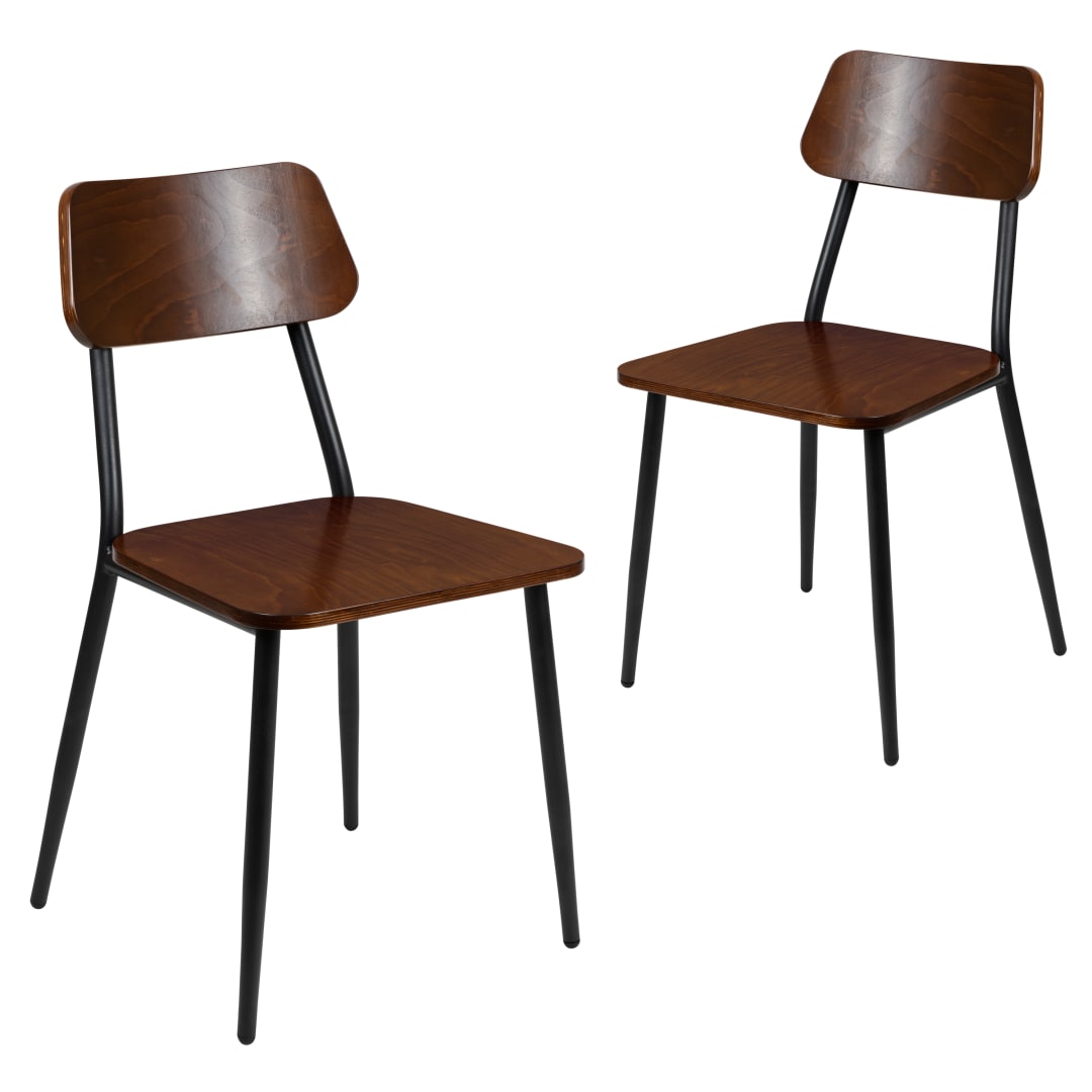 Lincoln Industrial Dining Chair with Gunmetal Steel Frame and Rustic Wood Seat, Set of 2