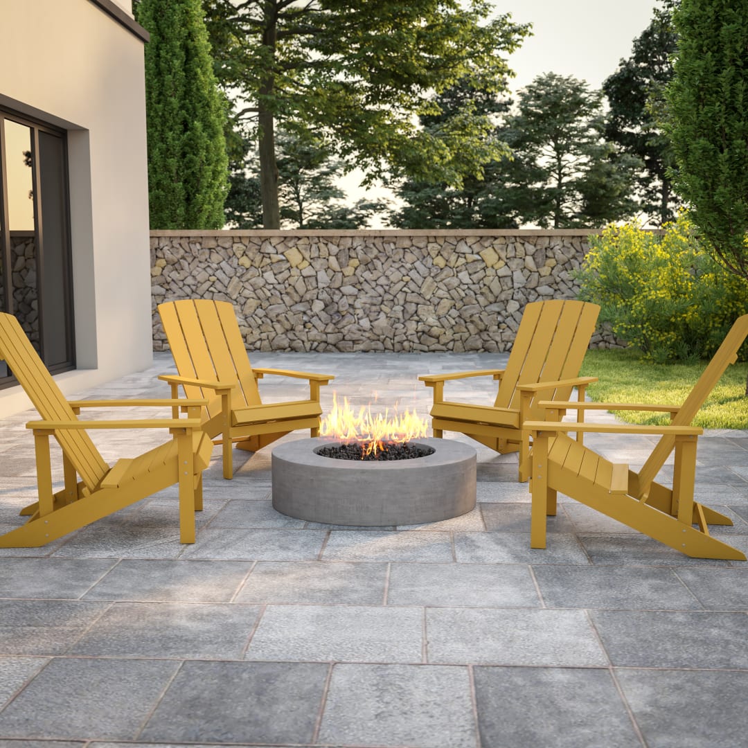 Set of 4 Charlestown All-Weather Poly Resin Wood Adirondack Chairs in Yellow