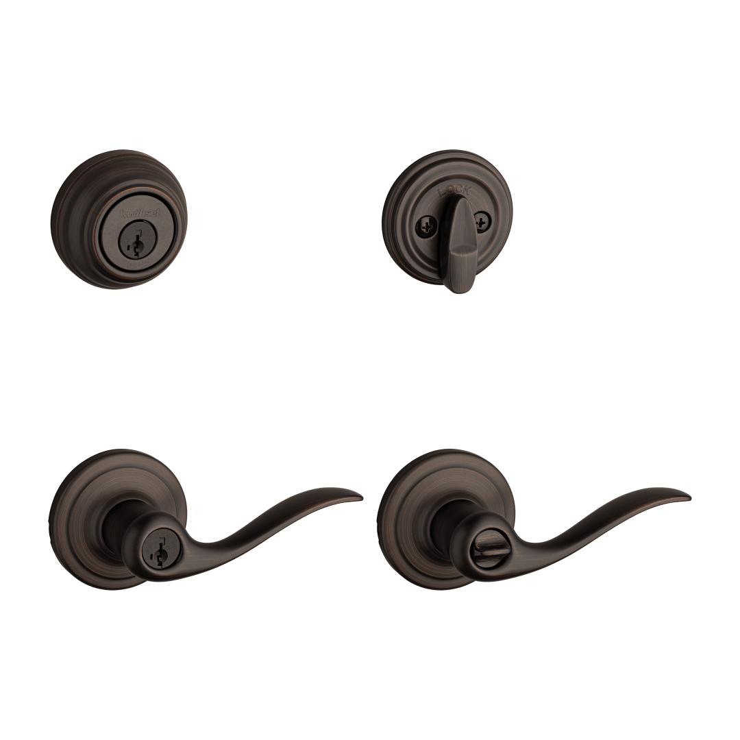 991 Tustin Keyed Entry Lever and Single Cylinder Deadbolt Combo Pack featuring SmartKey Security™ in Venetian Bronze