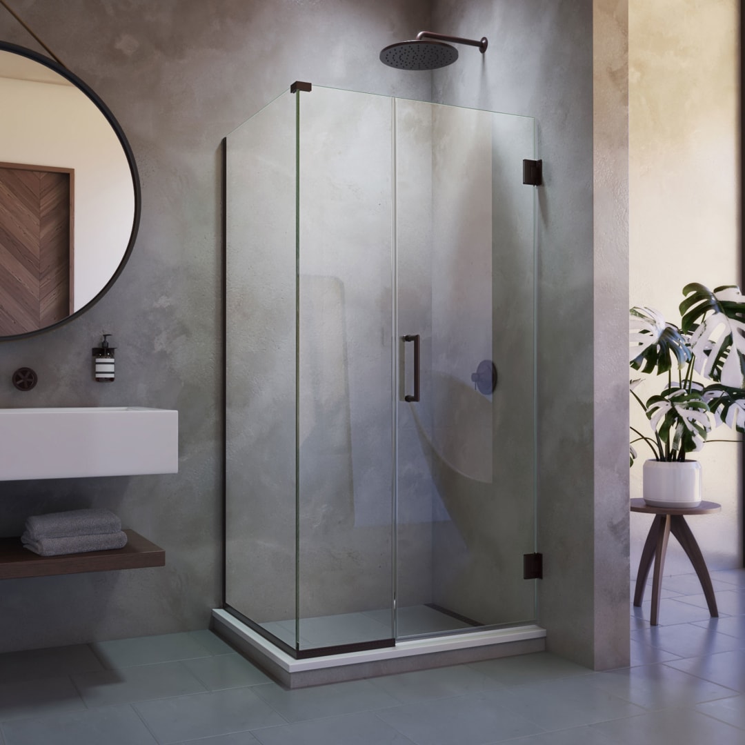 DreamLine Unidoor Plus 41 inch W x 30 3/8 inch D x 72 inch H Frameless Hinged Shower Enclosure in Oil Rubbed Bronze