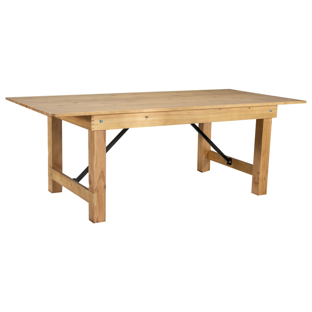 HERCULES 7' x 40" Rectangular Antique Rustic Light Natural Solid Pine Folding Farm Table