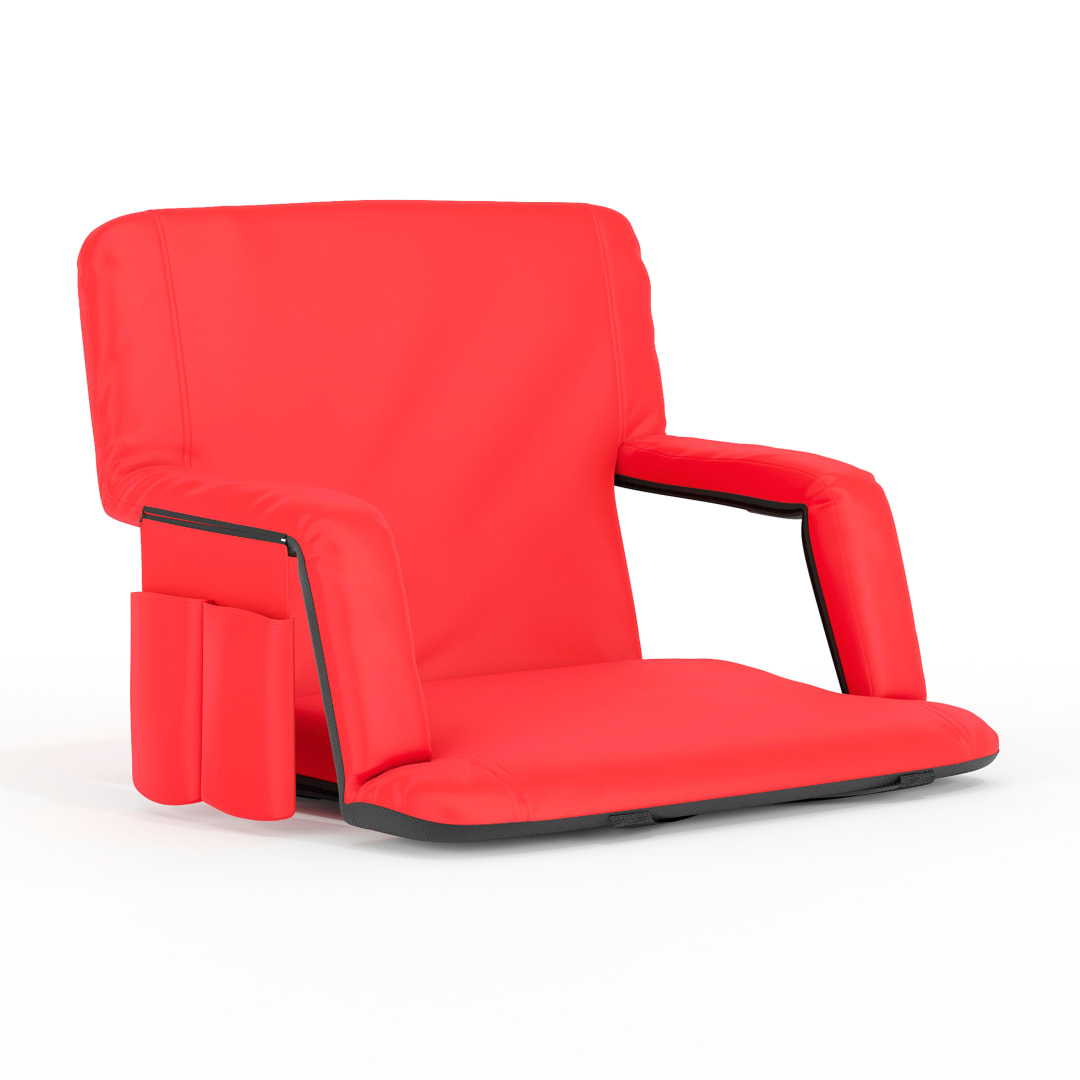 Malta Extra Wide Red Lightweight Reclining Stadium Chair with Armrests, Padded Back &amp; Seat with Dual Storage Pockets and Backpack Straps