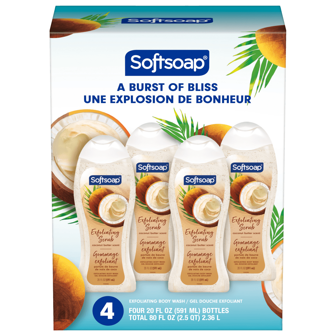 Gel douche exfoliant au beurre de coco de Softsoap, 591 ml (lot de 4)