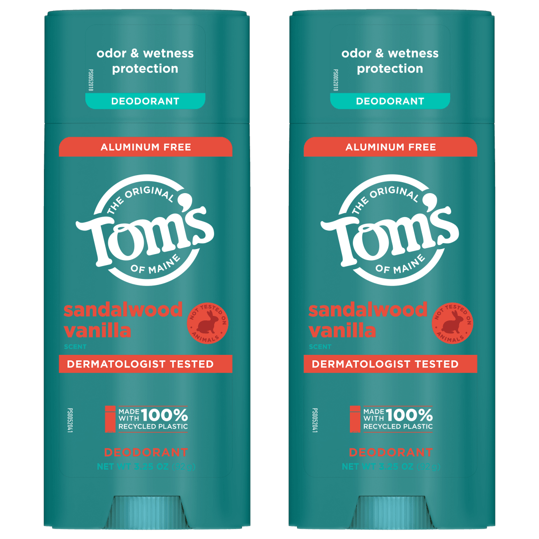 Tom’s of Maine Sandalwood Vanilla Natural Deodorant, Aluminum Free, Clear Application, Odor & Wetness Protection, Naturally Derived Ingredients, 3.25 oz (2 Pack)