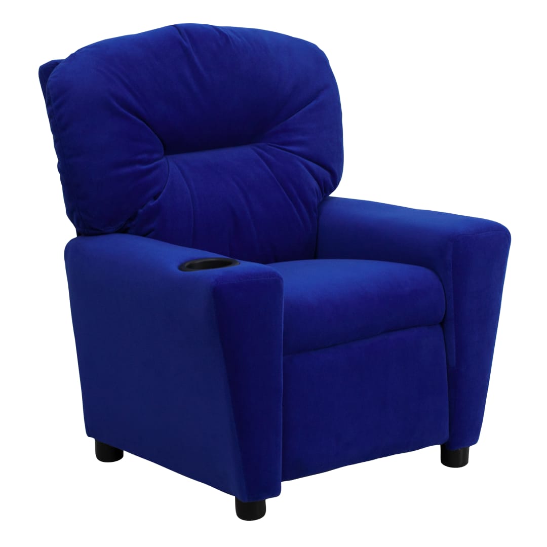 Chandler Contemporary Blue Microfiber Kids Recliner with Cup Holder