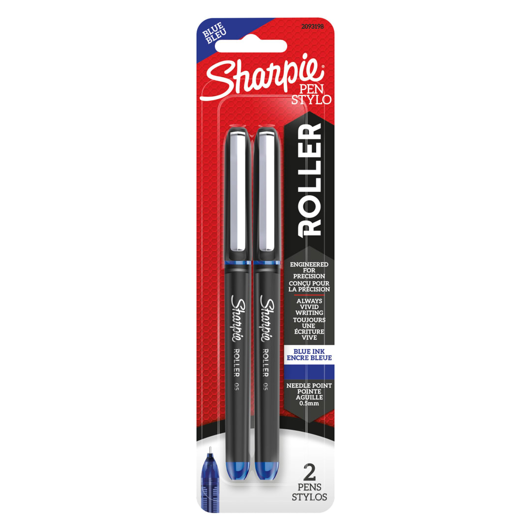 Sharpie® RollerBall® Pen, Needle Point (0.5mm) Precision Pen, Blue Ink, 2 Count