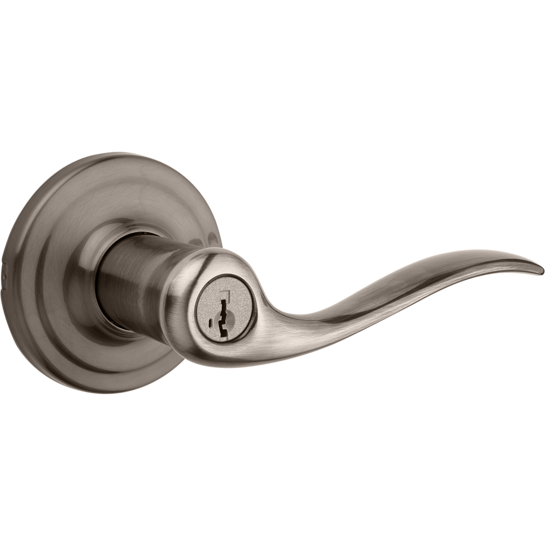 Tustin Keyed Entry Lever featuring SmartKey Security™ in Antique Nickel