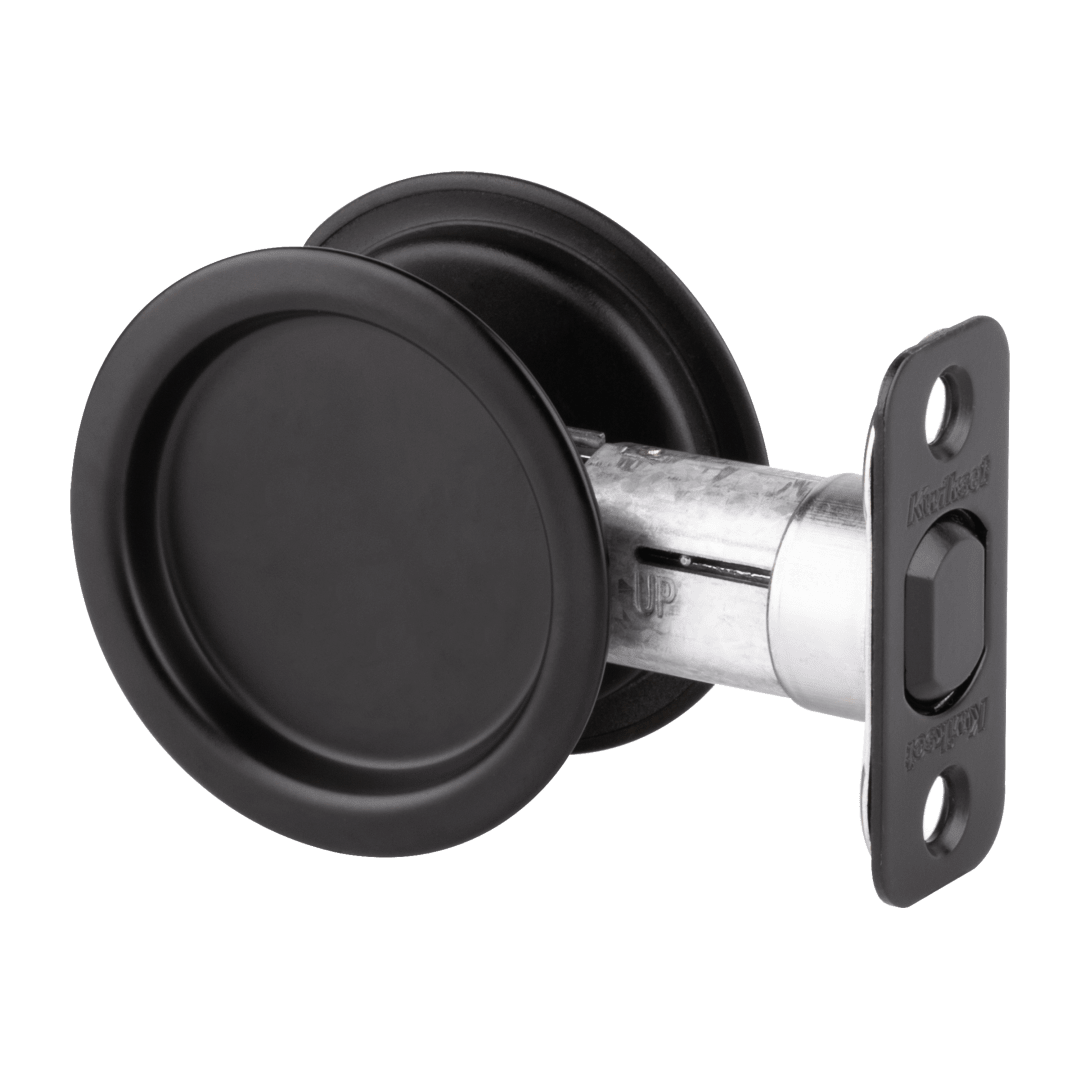 334 Round Hall/Closet Pocket Door Lock in Matte Black