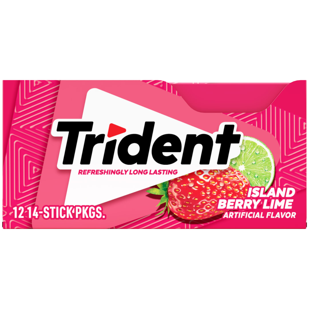 Trident Sugar Free Chewing Gum Island Berry Lime 14 pc Singles - 12 Pack