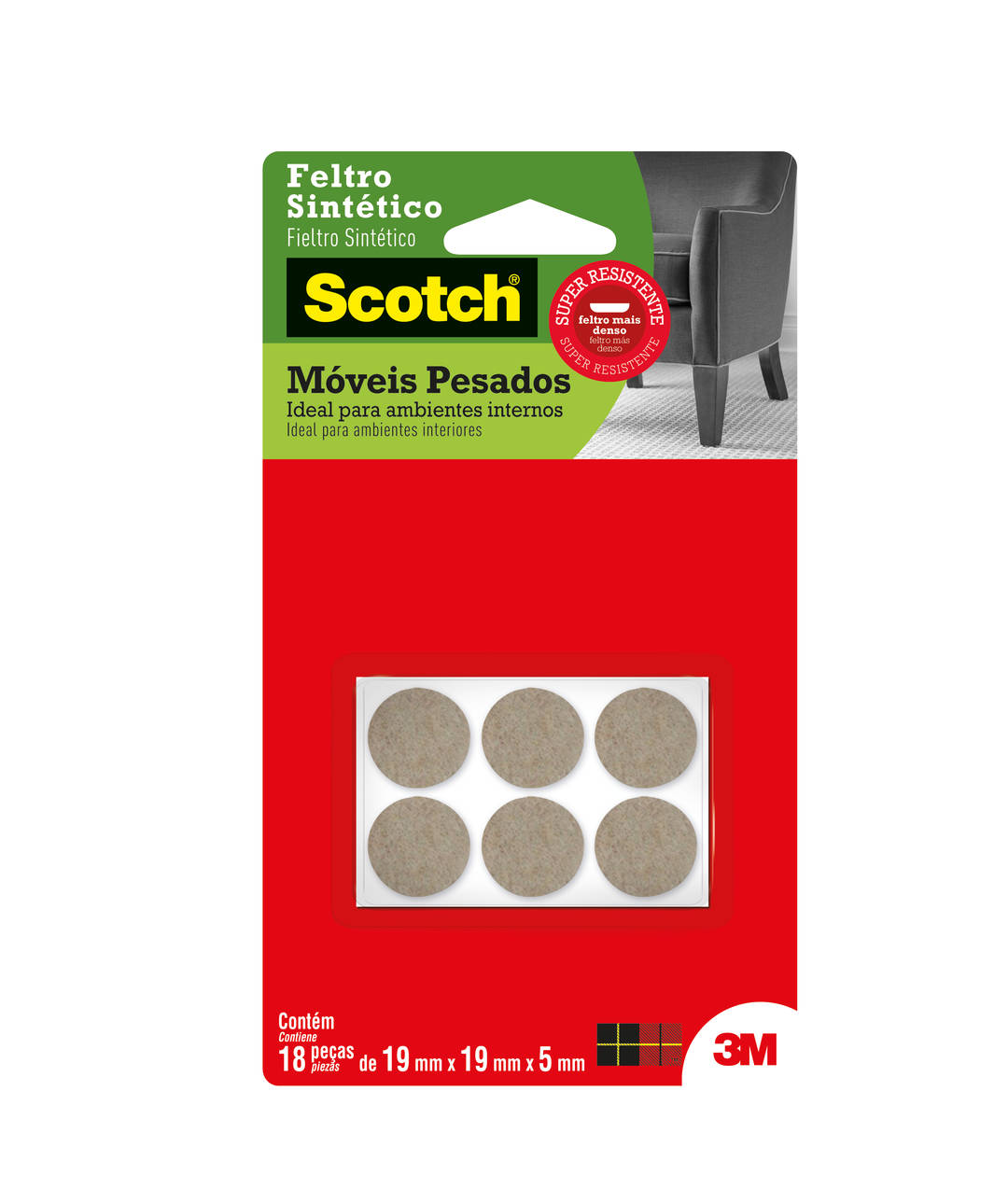 Feltro Sintético para Móveis Pesados 3M™ Scotch™ Redondo, Marrom, Pequeno, 18 Unidades