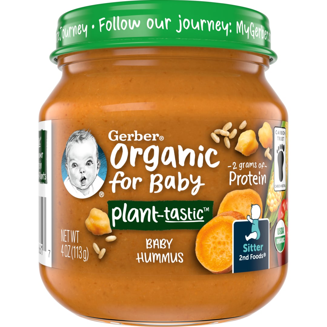 Gerber Organic Baby Food, 2nd Foods for Sitter, Plant-tastic, Baby Hummus, 4 oz Glass Jar