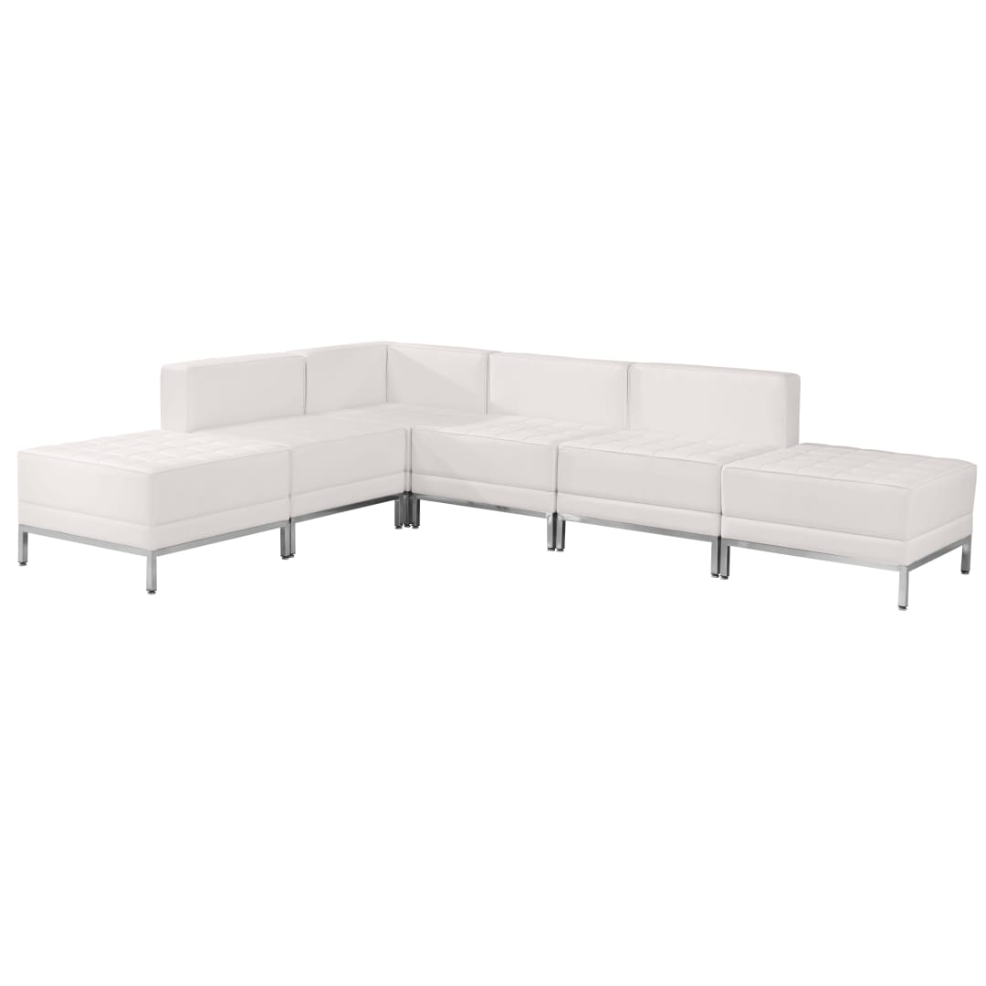 HERCULES Imagination Series Melrose White LeatherSoft Sectional Configuration with Ganging Clips, 6 Pieces