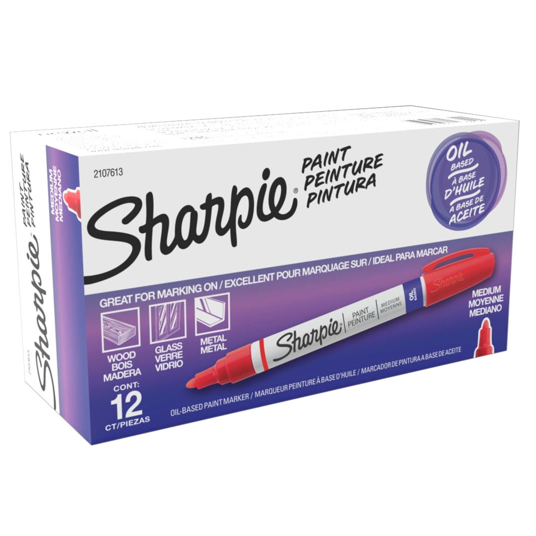 Sharpie® Oil-Based Paint Marker, Medium Point, Red, 12 Count