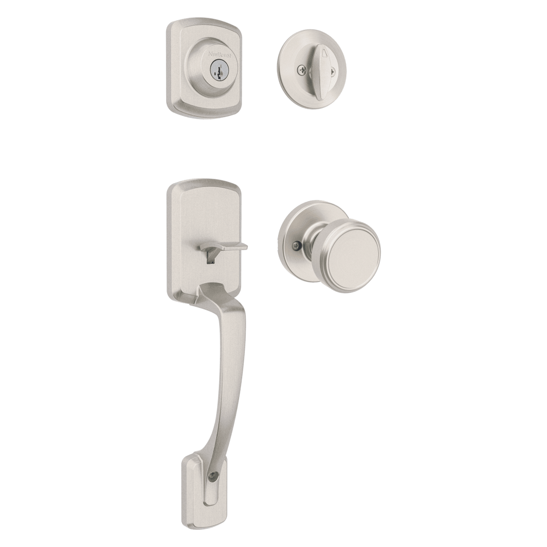 Henley Single Cylinder Handleset w/ Round Maven Knob featuring SmartKey Security™ in Satin Nickel