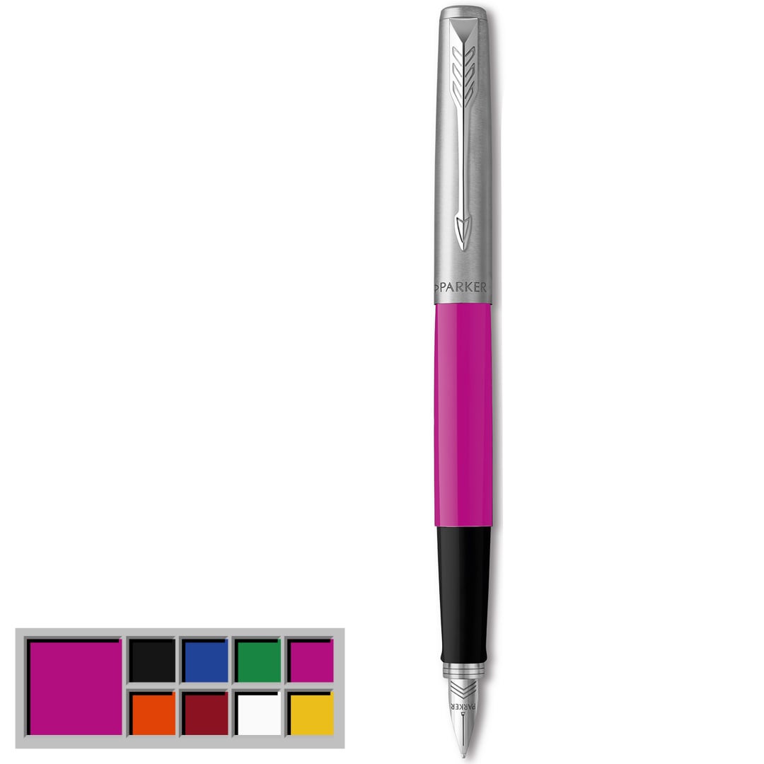 Parker Jotter Originals pluma estilográfica | acabado magenta clásico | plumín mediano | tinta negra y azul
