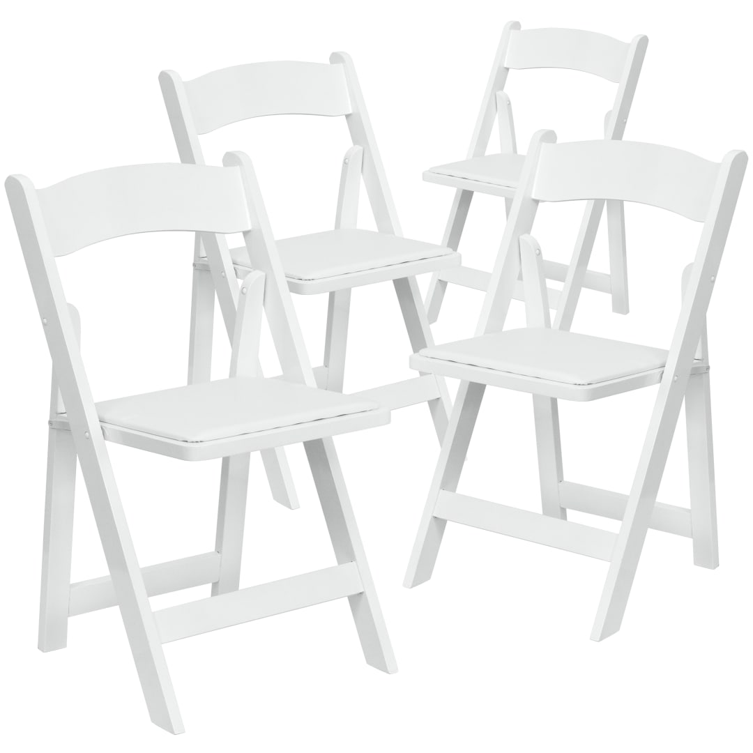 4 Pack HERCULES Series White Wood Folding Chair with Vinyl Padded Seat