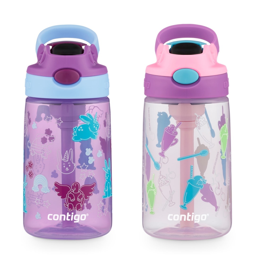Contigo® Kids Cleanable AUTOSPOUT® Water Bottle, 14oz., 2 Pack, Orchid Bunnicorn, Strawberry Cream