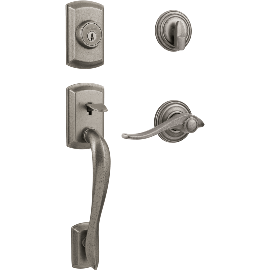 Avalon Single Cylinder Handleset w/Avalon Lever featuring SmartKey Security™ in Rustic Pewter