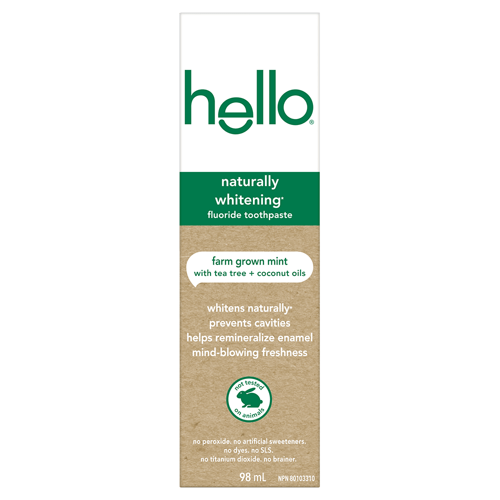 hello Naturally Whitening Fluoride Toothpaste, Mint, 98 mL