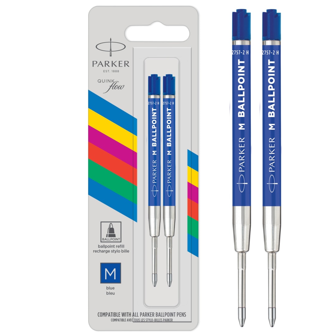 Parker Ballpoint Pen Refills | Medium Tip | Blue QUINKflow Ink | 2 Count
