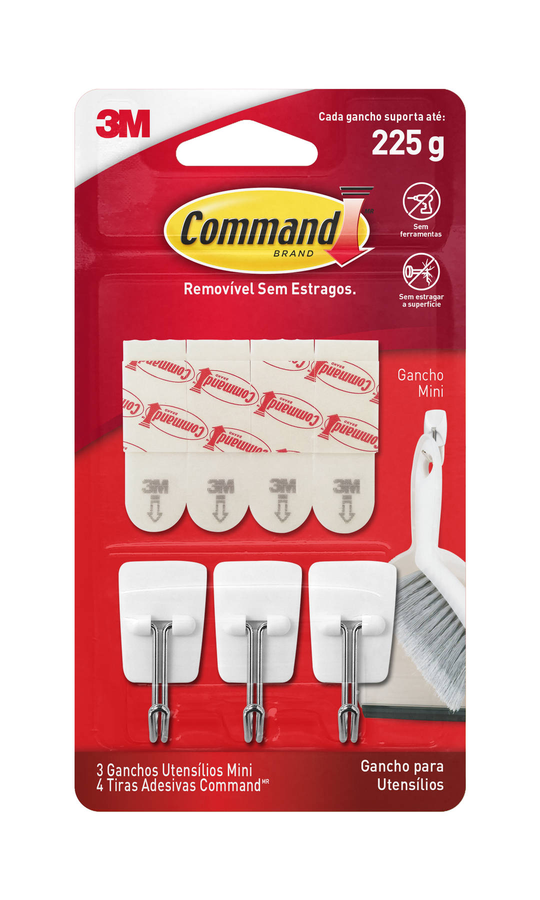 Mini Gancho Command® para Utensilios, Branco, 225 g, 3 Unidades