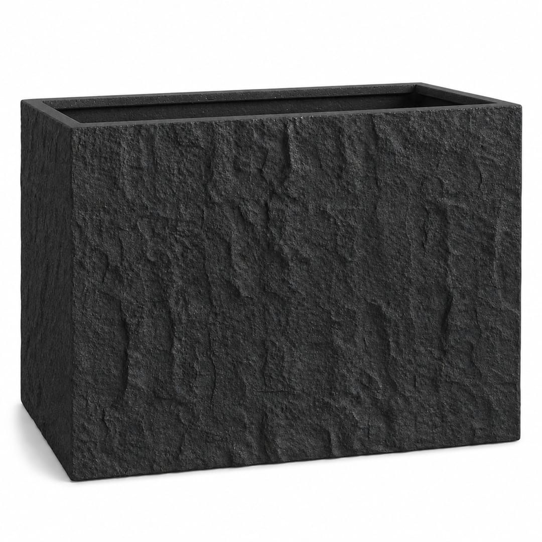 Rock Texture Rectangular Polystone Planter Box, Black