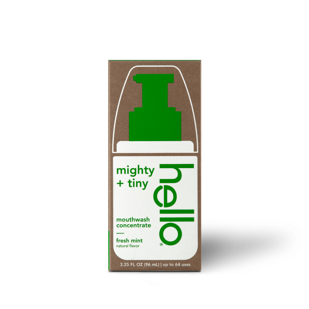 hello Mighty and Tiny Alcohol Free Mouthwash Concentrate, Fresh Mint, 3.25 Fl Oz Pump Bottle