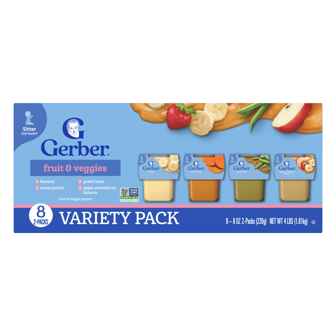Gerber Stage 2 Baby Food, Fruit & Veggie Tubs, Baby Puree, Variety 16PK