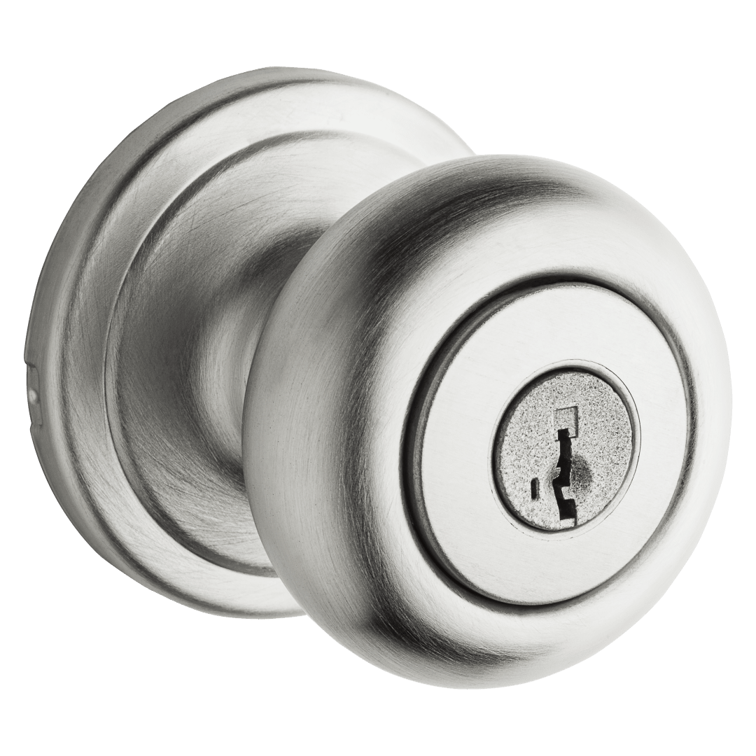 Troy Entry Knob featuring SmartKey Security™ in Satin Chrome