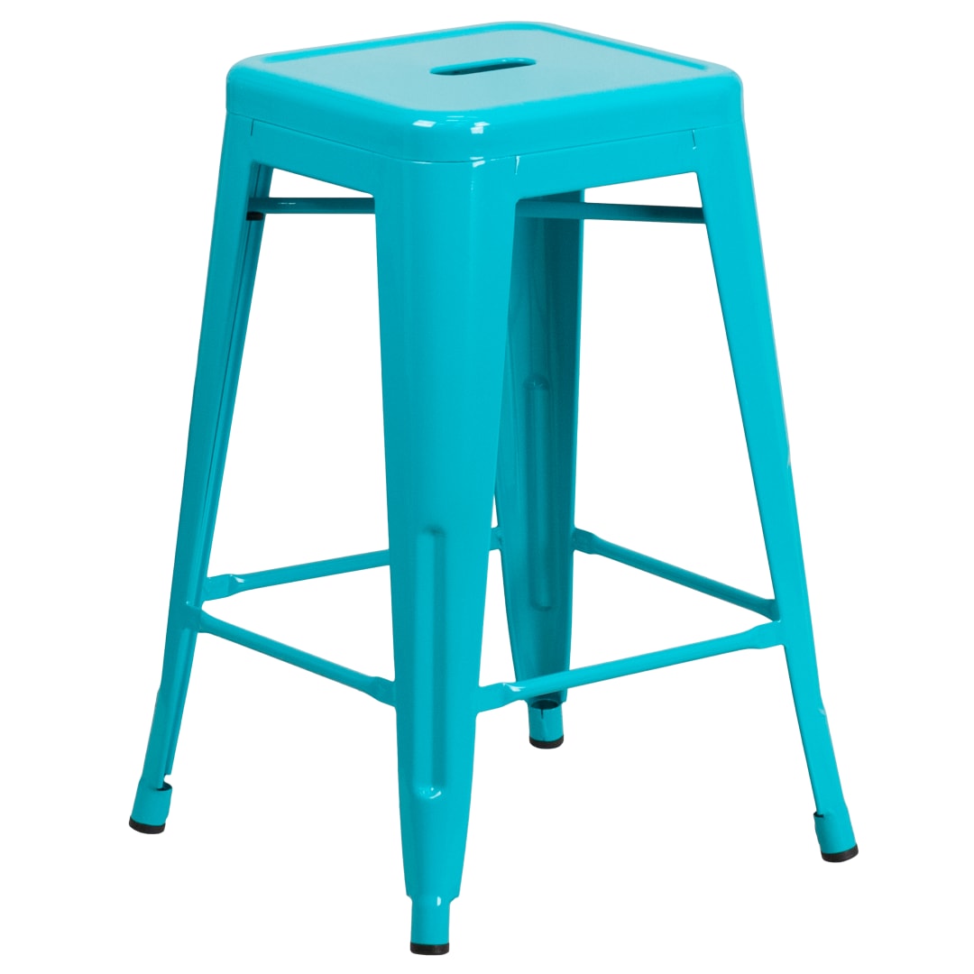 Kai Commercial Grade 24" High Backless Crystal Teal-Blue Indoor-Outdoor Counter Height Stool
