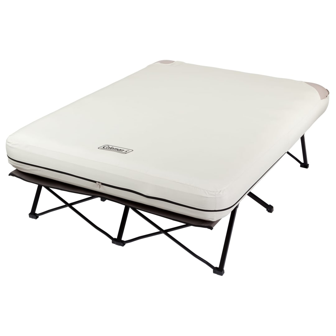 Coleman Queen/Twin-Size Airbed Cot Combination, Folding Air Mattress with Steel Frame & Side Table, Battery Pump Included, Great for Camping, Lounging, Elevated Sleeping, Guests, & More