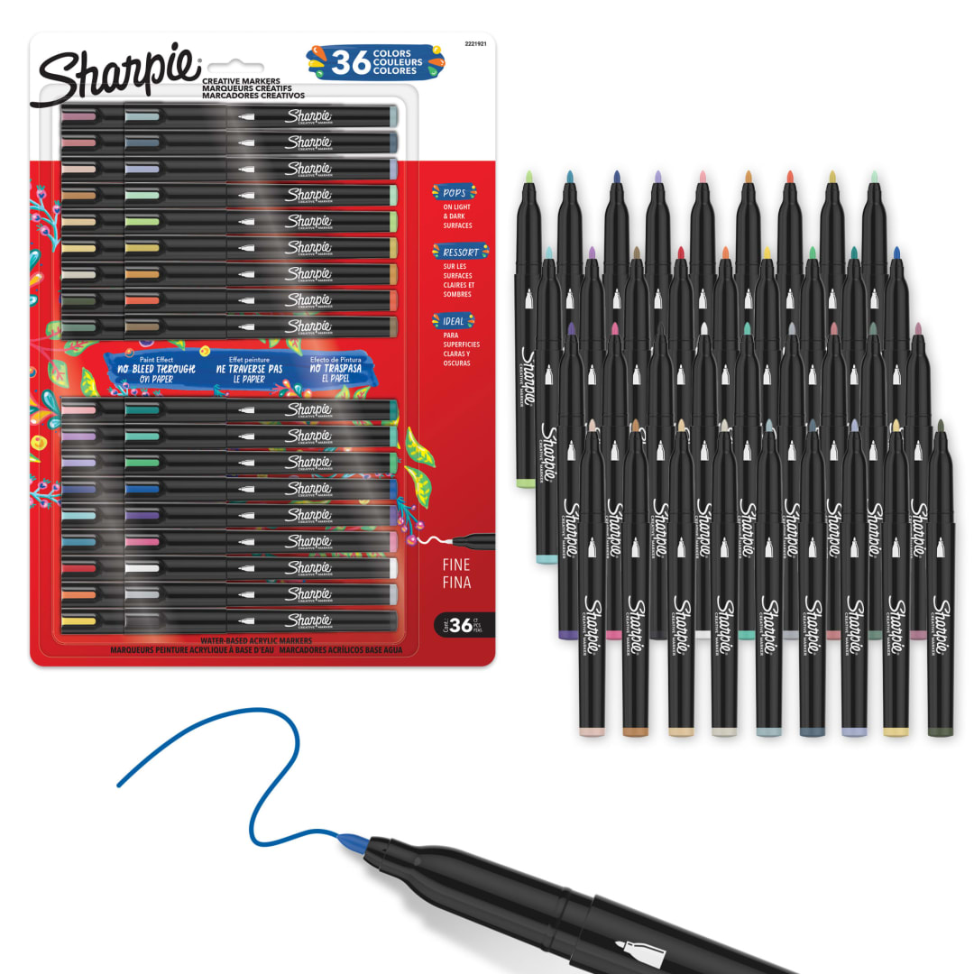 Sharpie Creative Markers Variety Pack, Water-Based Acrylic Paint Markers, Fine Tip, Assorted, 36 Count
