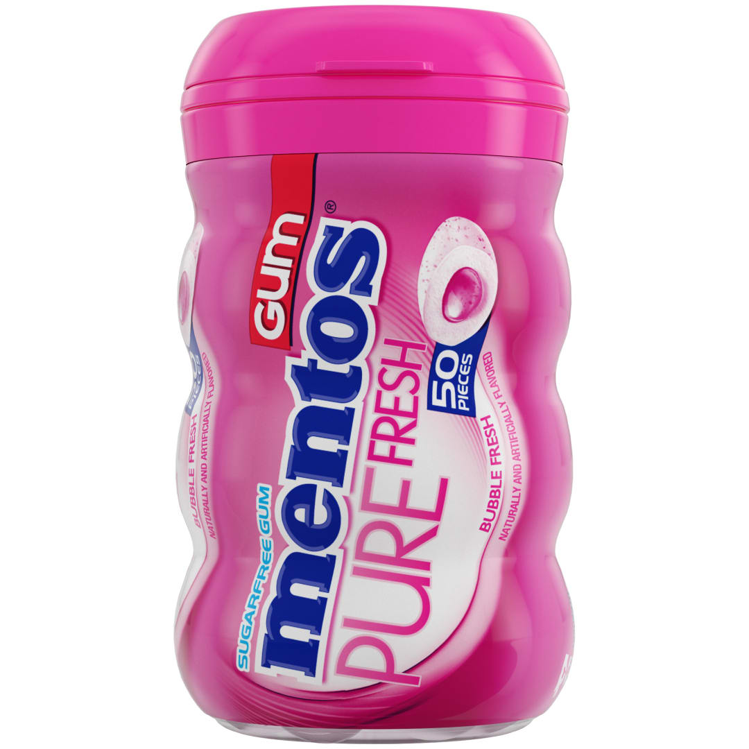 Mentos Gum Pure Fresh Sugar Free Chewing Gum Bubble Fresh 50 pc Curvy Bottle