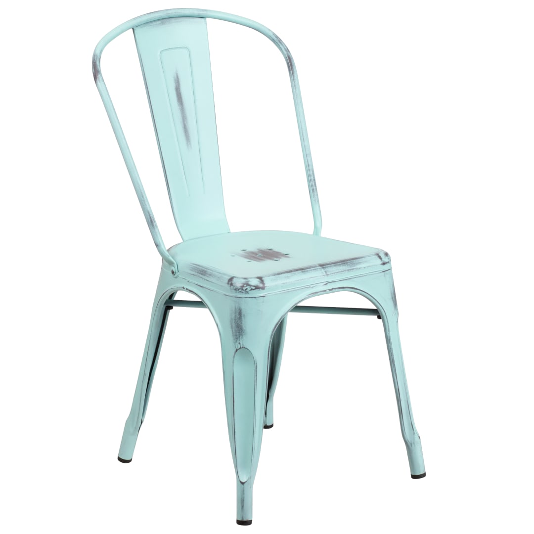 Tenley Commercial Grade Distressed Green-Blue Metal Indoor-Outdoor Stackable Chair