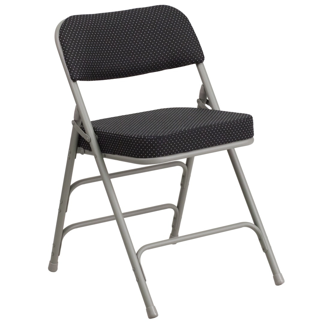 HERCULES Series Premium Curved Triple Braced &amp; Double Hinged Black Pin-Dot Fabric Metal Folding Chair