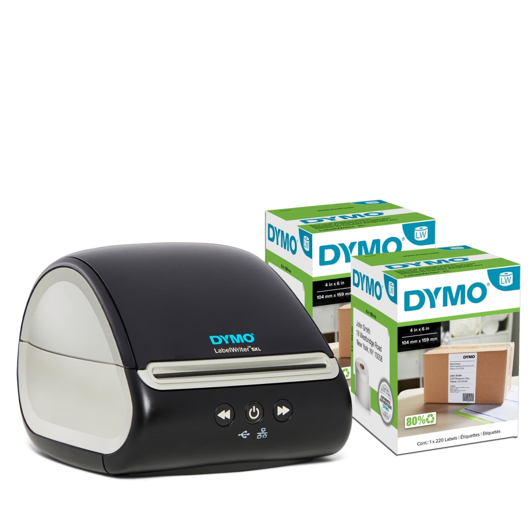 DYMO LabelWriter 5XL Label Printer Bundle, Prints Extra-Wide Shipping Labels(UPS, USPS) from Amazon, eBay, and More, Perfect for eCommerce Sellers, Includes 2 Extra-Large